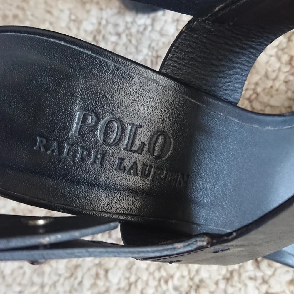Polo Ralph Lauren Black Strappy full grain leather Sandals size 6.5